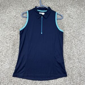 Callaway Tank Top Polo Shirt Women Size Medium Blue 1/4 Zip Performance Stretch